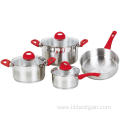7 Pieces Cookware Set with Red Handles